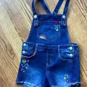 Cat & Jack Blue Denim Kids Overalls with Colorful Embroidery
